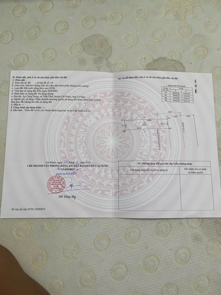 Đất nền 360m² tại Ấp Công Trung, Cà Mau giá chỉ 45 tỷ - Sổ hồng chính chủ!