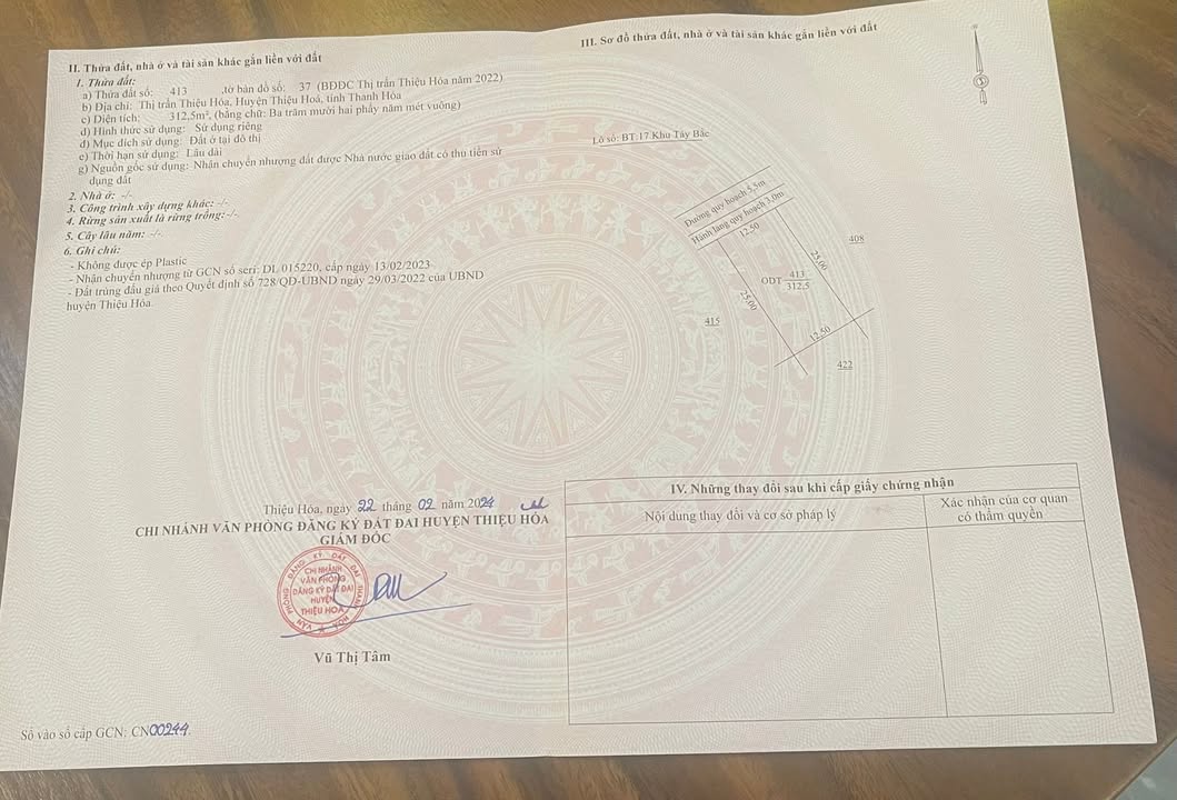 Bán lô đất VillaZone tại Xã Thiệu Giao, Huyện Thiệu Hóa, 312m² - Vị trí đẹp, giá thỏa thuận!