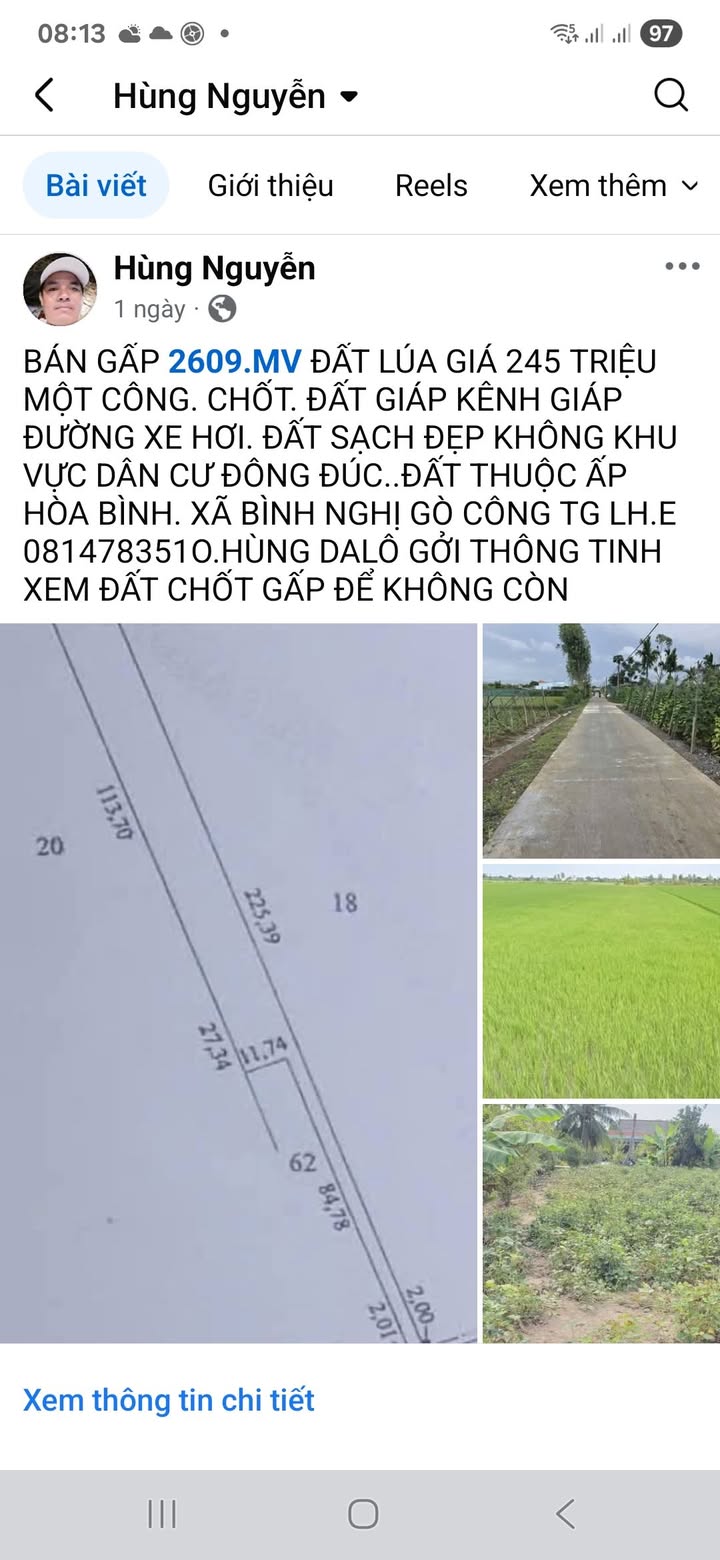 Đất nền Ấp Hòa Bình, Xã Bình Nghị, 2609m² giá 225 triệu - Cần bán gấp!