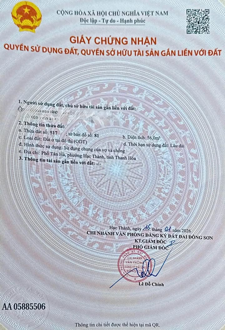 Đất nền phường Hạc Thành, Thanh Hóa 56m² giá 800 triệu - Đầu tư sinh lời ngay!