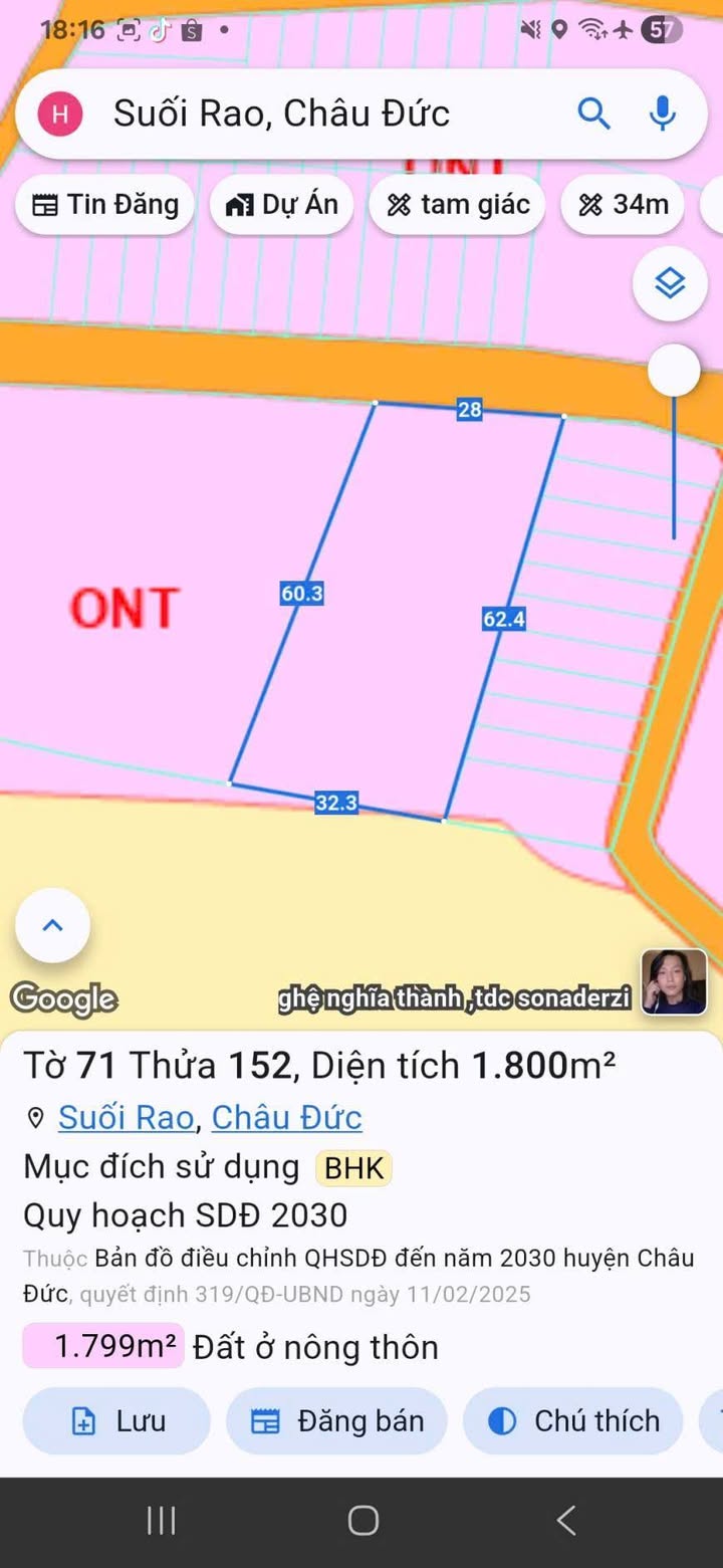 Đất thổ cư 1800m² tại Suối Rao, Châu Đức, Bà Rịa - Vũng Tàu giá 2.1 tỷ - Cần bán gấp!