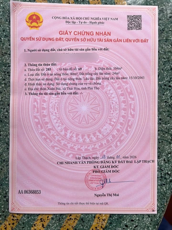 Đất nền 104m² Xã Liễn Sơn, Huyện Lập Thạch chỉ 390 triệu - Cơ hội đầu tư lớn!