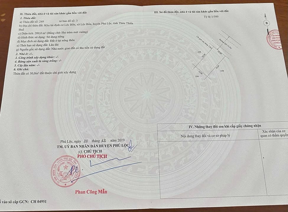 Đất nền Khu tái định cư Lộc Bổn, Phú Lộc, 400m² giá 4.2 tỷ - Chính chủ thương lượng