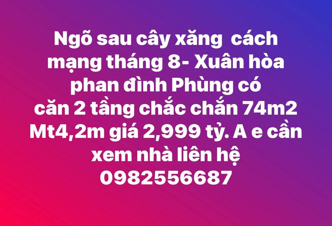 Nhà 2 tầng tại Phường Phan Đình Phùng, 74m² giá 2.999 tỷ - Sổ hồng chính chủ!