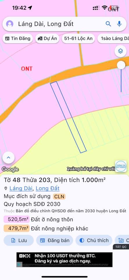 Đất ở Xã Láng Dài, Huyện Long Đất, 972m² giá 1.85 tỷ - Cần bán gấp!