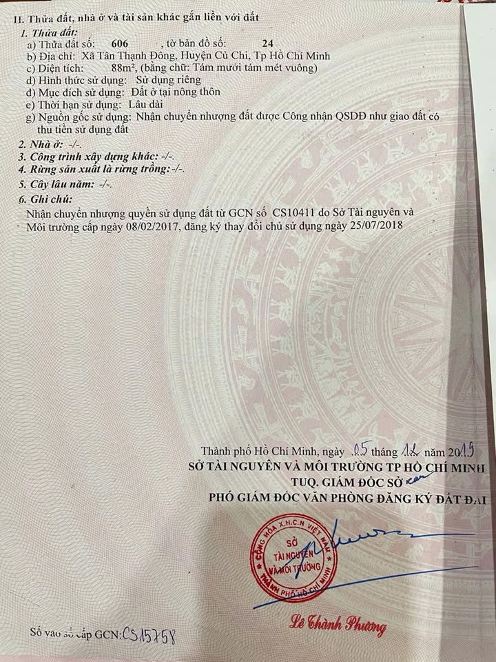 Đất thổ cư 88m² tại Củ Chi chỉ 1.55 tỷ - Sổ hồng riêng, xây dựng tự do!