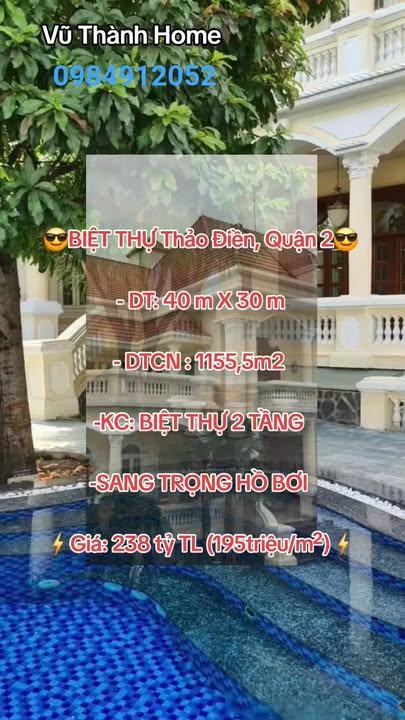 Biệt thự sang trọng 15 Đường 16, Thảo Điền, 1200m² giá 238 tỷ - Hồ bơi tuyệt đẹp!