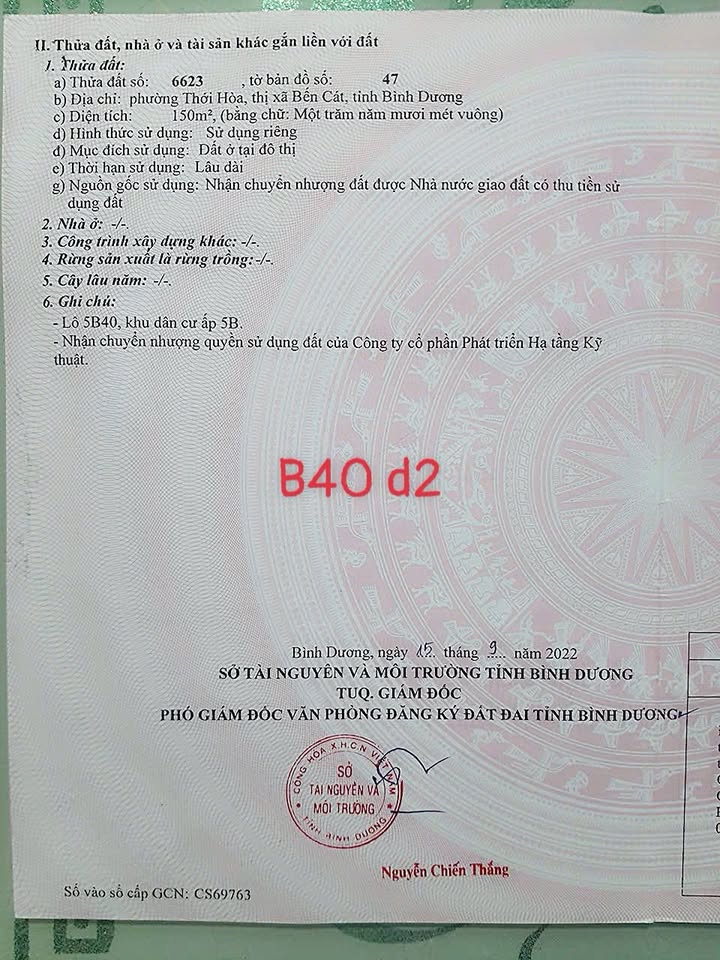 Đất nền 150m² tại Thới Hòa, Bến Cát - Giá chỉ 1.5 tỷ - Đầu tư sinh lời ngay!