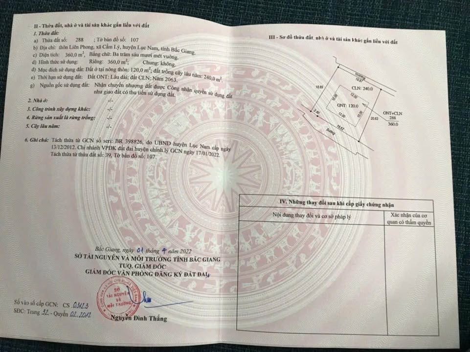 Đất nền Cẩm Lý, Lục Nam 360m² giá tốt - Đường xe ô tô tránh nhau thoải mái!