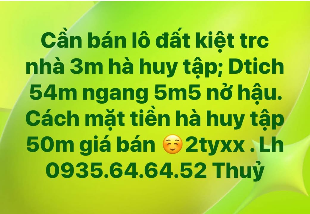 Đất nền đẹp tại kiệt Hà Huy Tập 54m² giá chỉ 2 tỷ - Đầu tư sinh lời ngay!