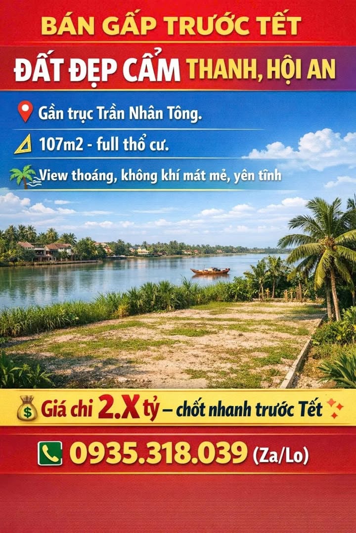 Đất nền Cẩm Thanh, Hội An 106,7m² giá chỉ 2 tỷ - Cơ hội vàng trước Tết!