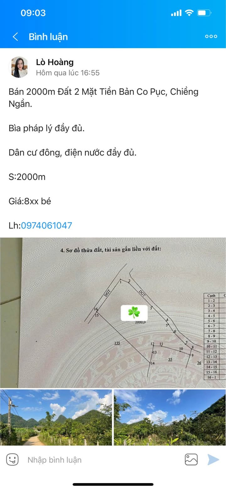 Đất 2 Mặt Tiền Bản Co Pục Sơn La 2000m² - Pháp lý đầy đủ, giá tốt