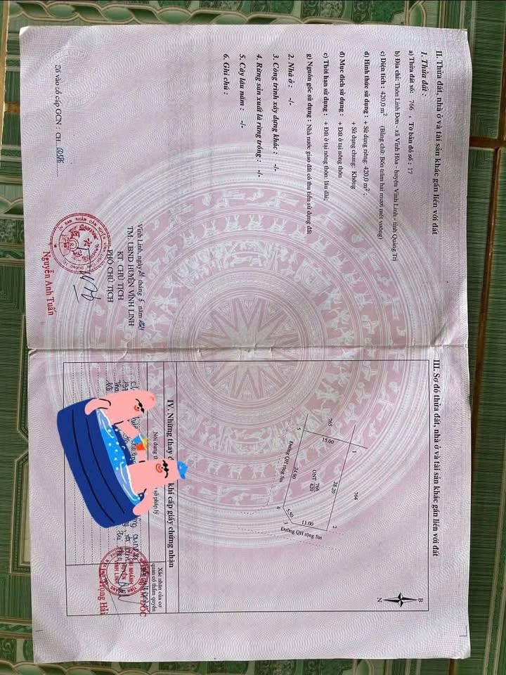 Đất nền 420m² tại xã Vĩnh Hoà, huyện Vĩnh Linh - Sổ đỏ chính chủ, giá tốt!