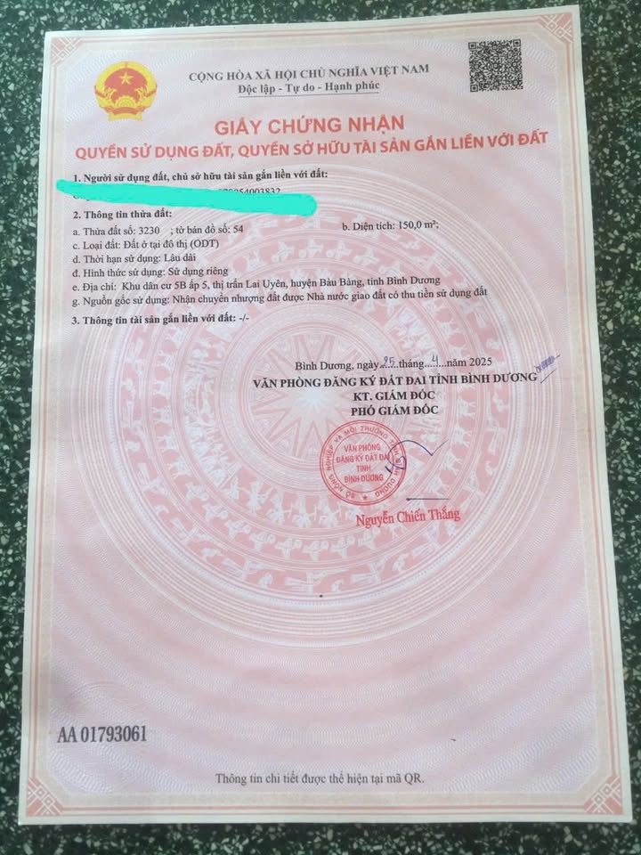 Đất nền thổ cư 150m² tại KCN Bàu Bàng giá chỉ 1.45 tỷ - Cơ hội đầu tư hấp dẫn!