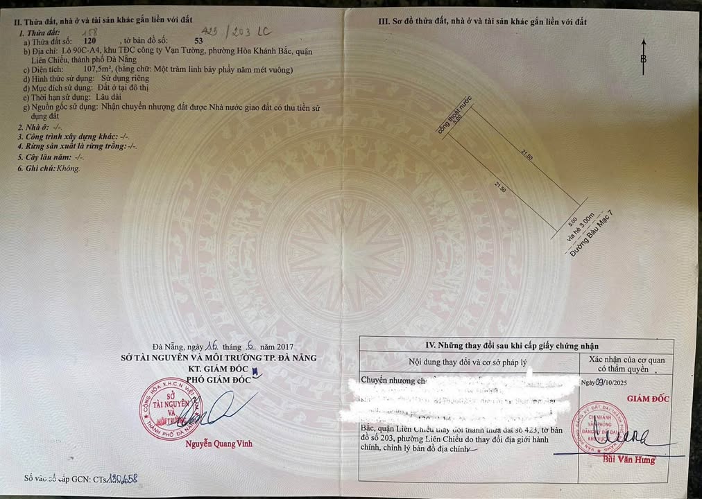 Đất nền chính chủ tại Đà Nẵng, 107.5m² giá 5.45 tỷ - Lô đẹp, hướng Đông Nam