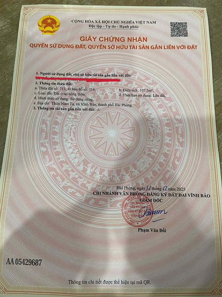 Đất nền Tân Hưng, Vĩnh Bảo 105m² giá 1.2 tỷ - Đầu tư sinh lời ngay!