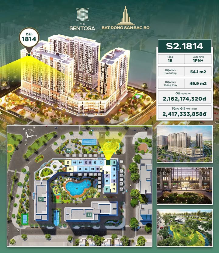 Căn hộ 1 phòng ngủ Tòa S2 The Sentosa 50m² giá 2 tỷ - View đẹp hướng đại lộ Nguyễn Hoàng!