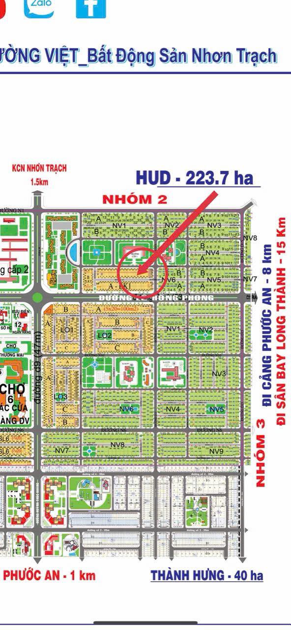 Đất nền Lô HUD NHÓM 3 Nhơn Trạch 100m² giá 1.7 tỷ - Sổ hồng riêng!