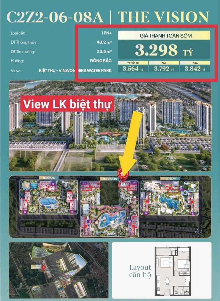 Căn hộ Masteri Vin 3, Huyện Văn Giang, 48m² giá 3.298 tỷ - Cơ hội đầu tư hấp dẫn!