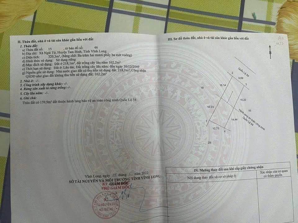 Đất mặt tiền Quốc lộ 54, xã Ngãi Tứ, huyện Tam Bình 310m² giá 2.2 tỷ - Cơ hội đầu tư hấp dẫn!