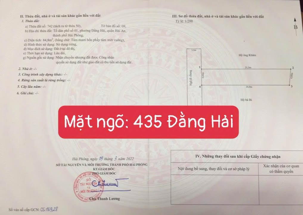 Lô đất ngõ 435 Đằng Hải 84.8m² giá chỉ 3x triệu - Vị trí đắc địa, ô tô đỗ cửa!