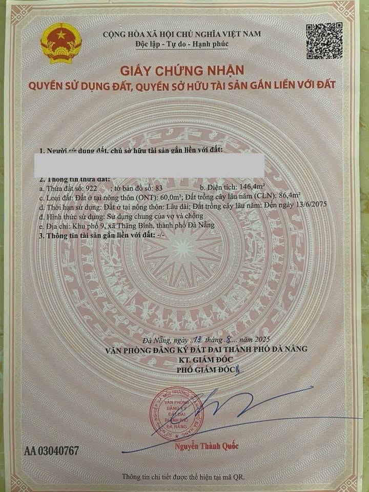 Đất Thăng Bình - Huyện Hòa Vang - 150m² giá 299 triệu - Đầu tư sinh lời ngay!