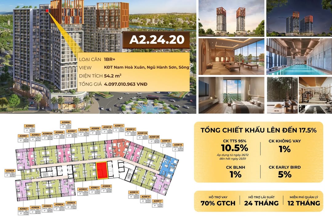 Căn hộ Cora Tower Đà Nẵng 54.2m² giá 4 tỷ - Chiết khấu hấp dẫn!