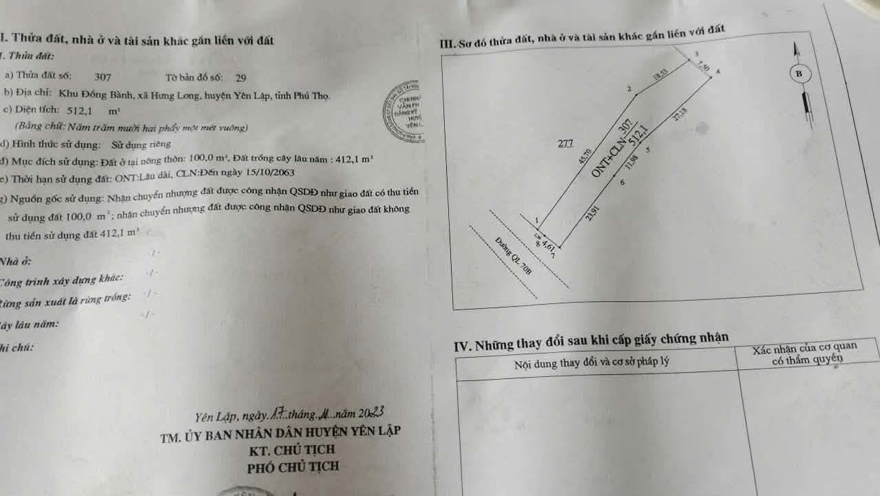 Đất nền mặt tiền QL 70B, Thị trấn Yên Lập 500m² giá 1 tỷ - Đầu tư sinh lời ngay!