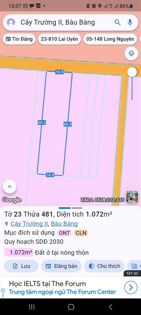 Đất nền khu công nghiệp Cây Trường 50, Bàu Bàng 1072m² giá 4 tỷ - Đầu tư sinh lời ngay!