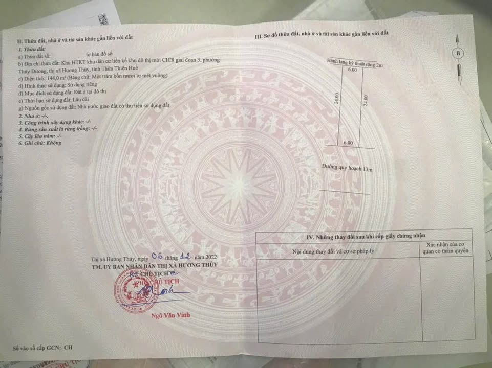 Đất nền KQH CIC8 TP Huế 144m² giá 3.888 tỷ - Vị trí đẹp gần trung tâm!