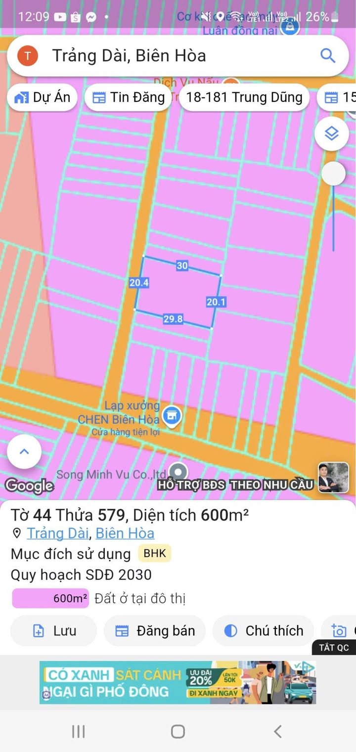 Đất nền 600m² Trảng Dài Biên Hòa giá 5.18 tỷ - Tiềm năng sinh lời cao!