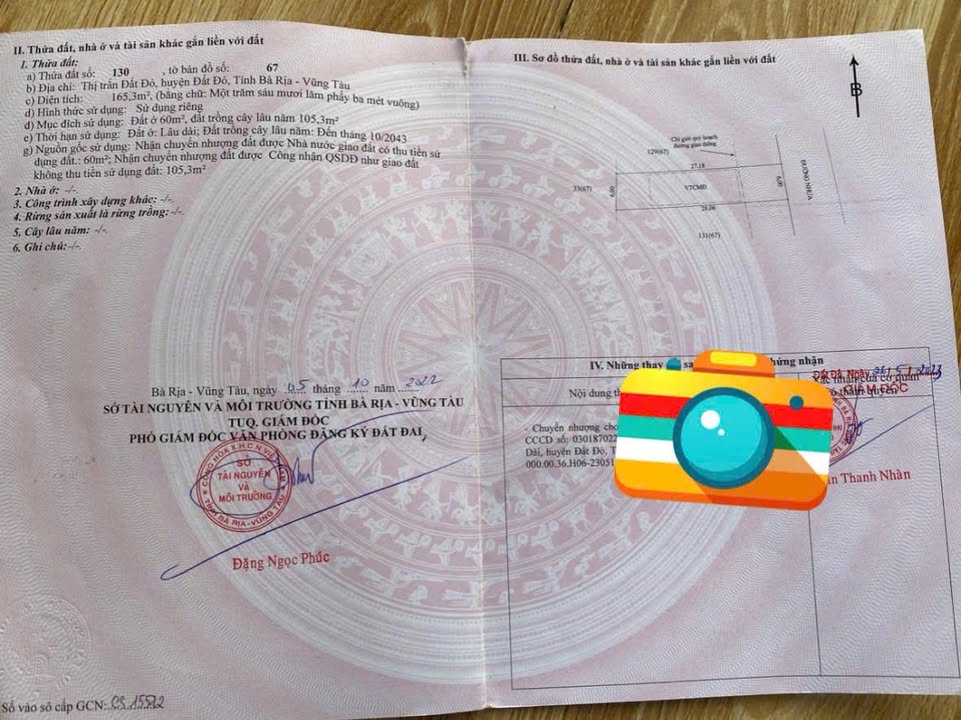 Lô đất mặt tiền đường Lương Thế Vinh, Đất Đỏ 162m² giá 1.35 tỷ - Cần bán gấp trước Tết!