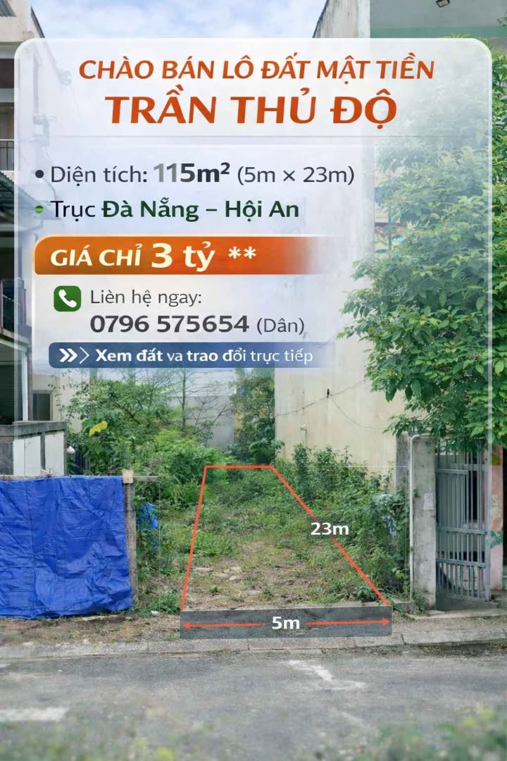 Đất mặt tiền Trần Thủ Độ, Đà Nẵng 115m² giá 3 tỷ - Kinh doanh sầm uất!