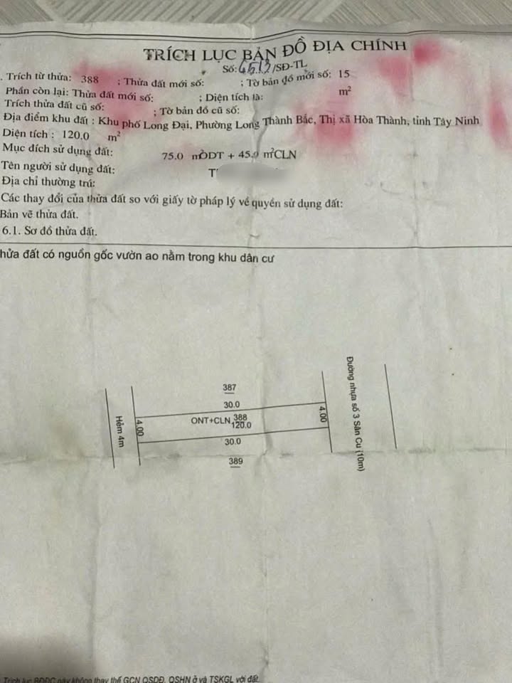 Đất thổ cư 120m² hẻm An Dương Vương, phường Long Hoa - Giá tốt đầu tư!