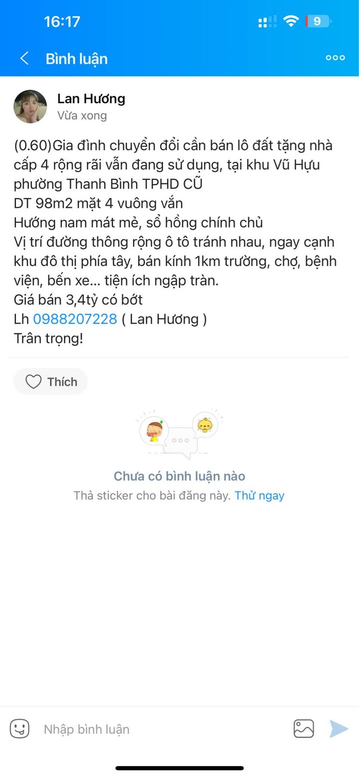 Đất vườn khu Vũ Hựu, Phường Thanh Bình, 98m² giá 3.4 tỷ - Sổ hồng chính chủ!