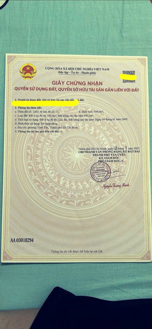 Đất nền Vĩnh Tân Tân Uyên 599m² thỏa thuận - Pháp lý rõ ràng