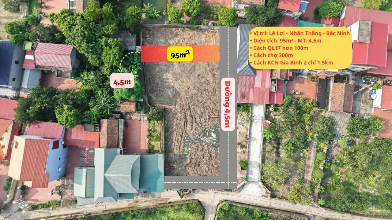 Đất thổ cư Lê Lợi Bắc Ninh 95m² giá 2 tỷ - Pháp lý rõ ràng