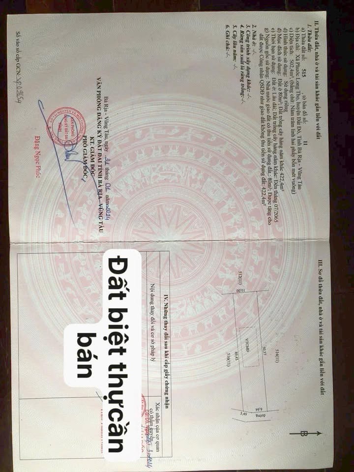 Đất nền biệt thự đường Lê Văn Một, Đất Đỏ 502m² giá 960 triệu - Cần bán gấp!