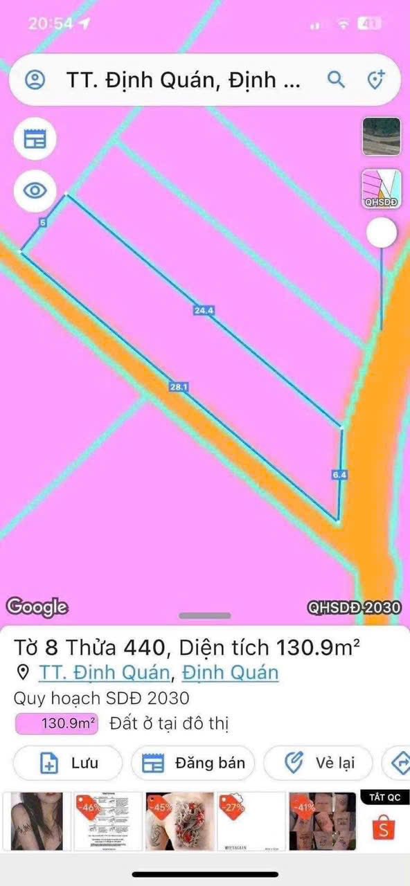 Đất nền Thị Trấn Định Quán 135m² giá 795 triệu - Vị trí đắc địa, 2 mặt tiền