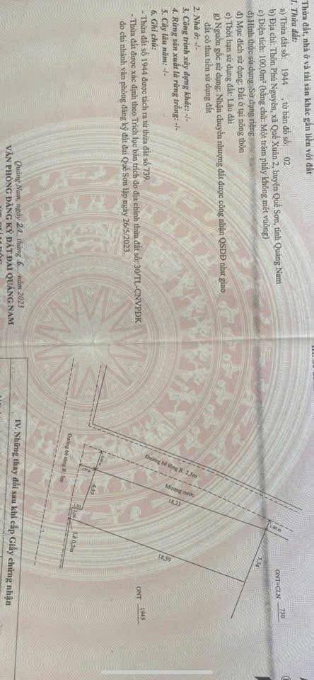 Đất nền Xã Quế Phú, Huyện Quế Sơn, 100m² giá 3xx triệu - Sổ đỏ chính chủ!