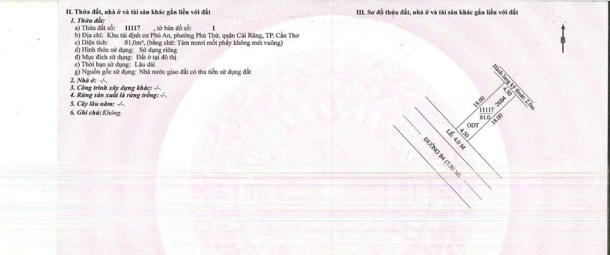 Đất nền KDC Phú An, Cái Răng, 81m² giá 2.3 tỷ - Sổ đỏ chính chủ