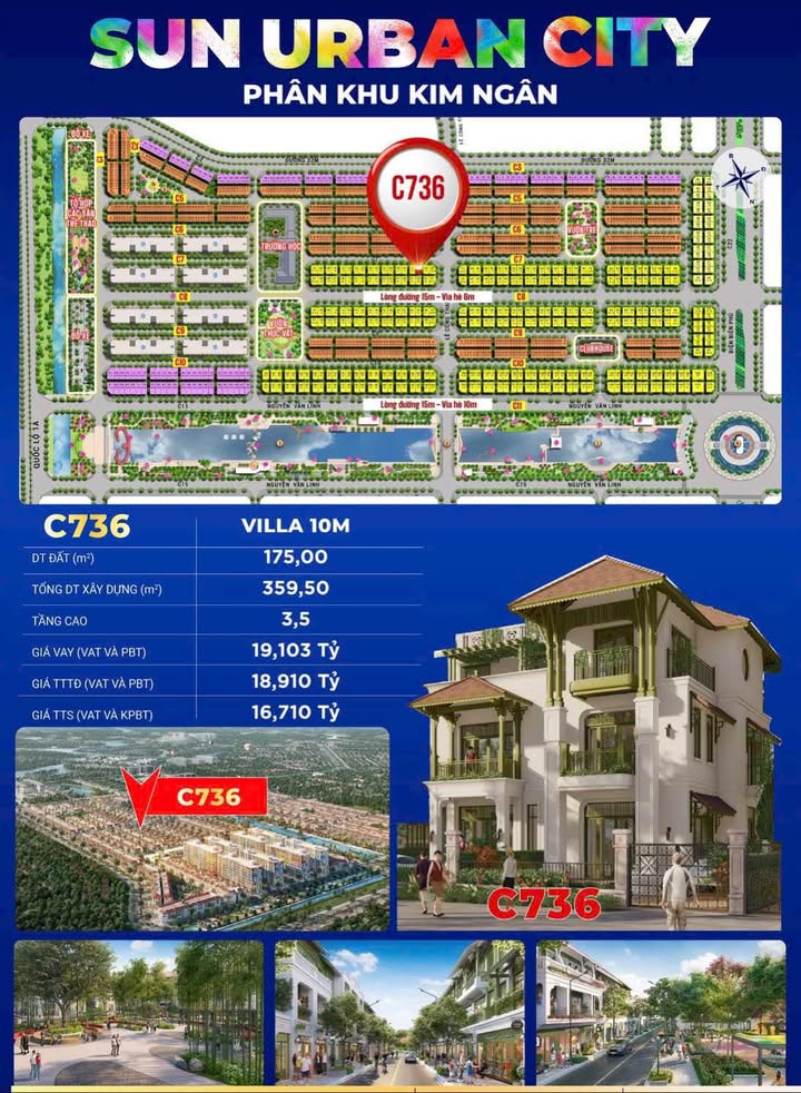 Villa C736 Sun Urban City Phủ Lý 175m² giá 16.7 tỷ - Thiết kế nghỉ dưỡng sang trọng!