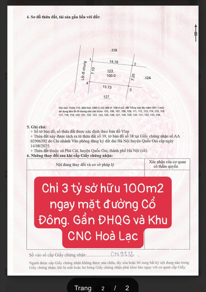 Đất thổ cư 100m² tại Trại Láng, Cổ Đông chỉ 3 tỷ - Cơ hội không thể bỏ lỡ!