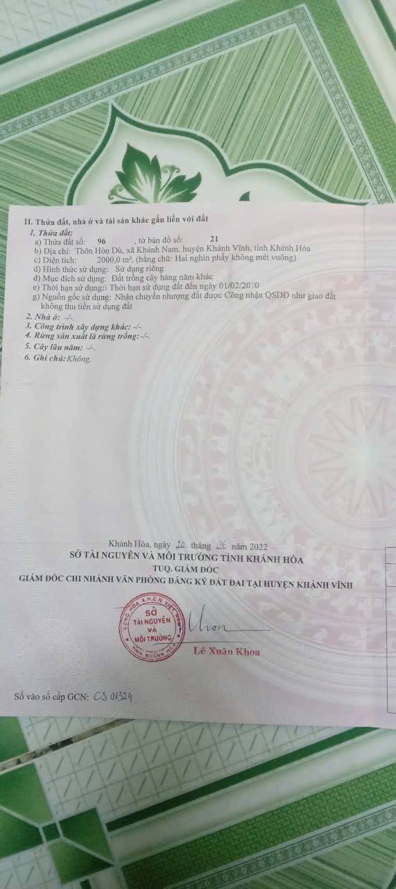 Đất nền Thị trấn Khánh Vĩnh 2000m² giá 550 triệu - Cơ hội đầu tư vàng!