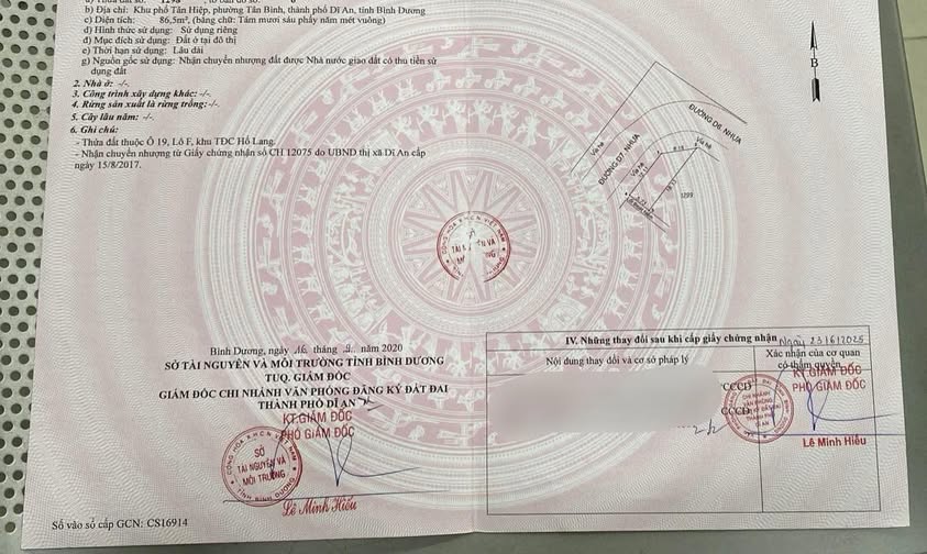 Đất nền khu dân cư Hố Lang Dĩ An 86m² giá 3.5 tỷ - Sổ hồng chính chủ!