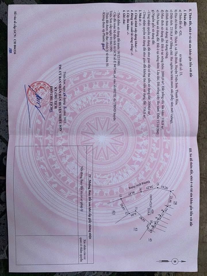 Đất thổ cư 2316m² tại thôn 9, xã Thọ Bình - Cơ hội đầu tư tuyệt vời!