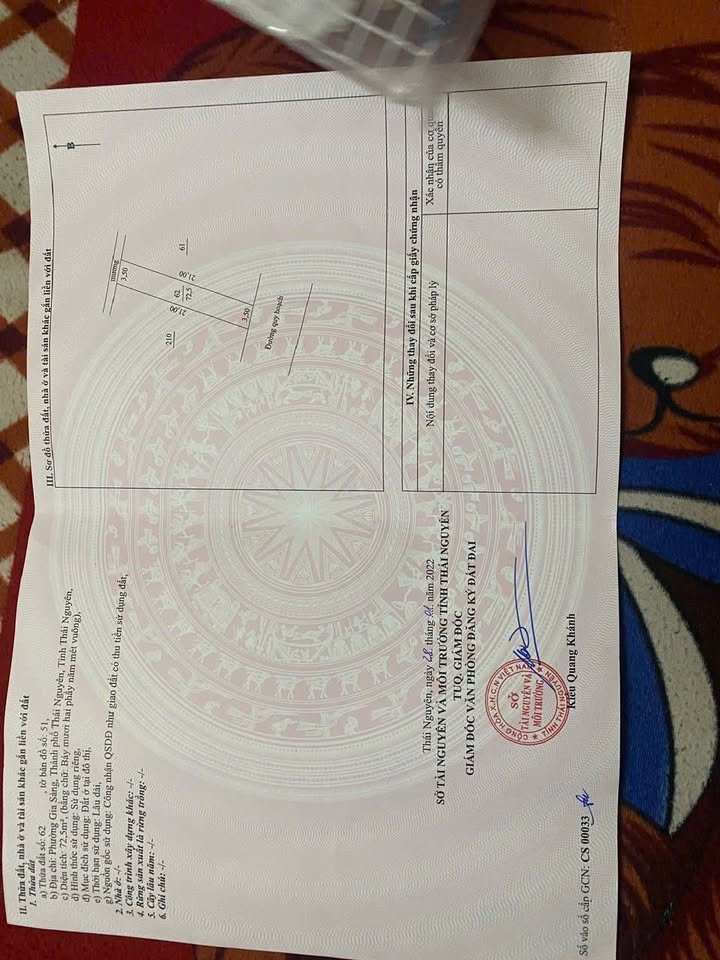 Lô đất thổ cư 72m² tại phường Gia Sàng giá 1.7 tỷ - Đầu tư sinh lời ngay!