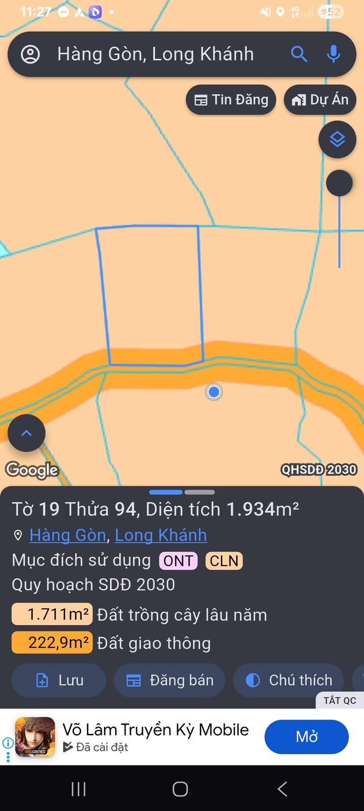 Đất Hàng Gòn, Long Khánh 4000m² giá 1.1 tỷ - Mặt tiền rộng, đầu tư sinh lời!