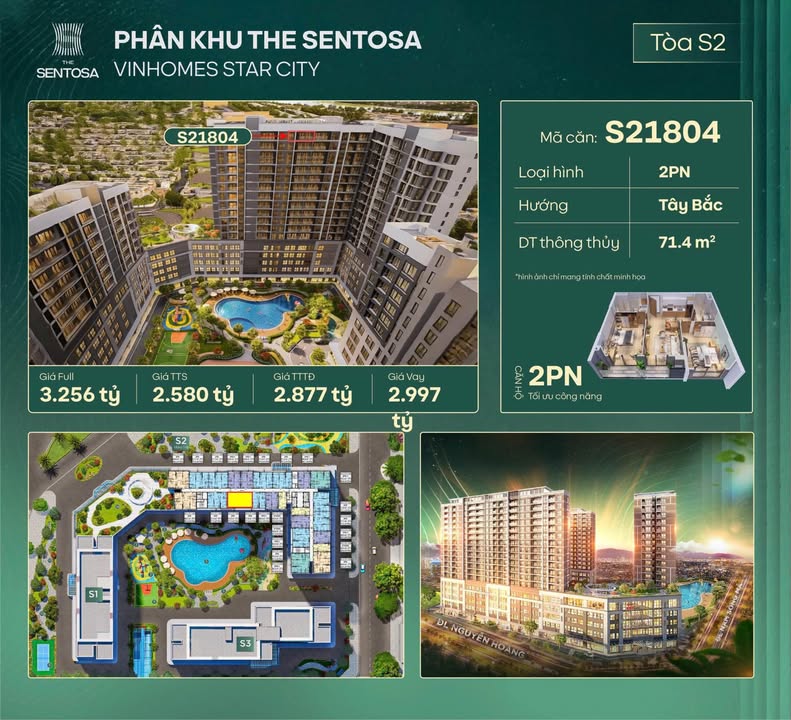 Căn hộ The Sentosa Thanh Hóa 71.6m² giá 2.58 tỷ - View đẹp, thanh toán sớm siêu hời!