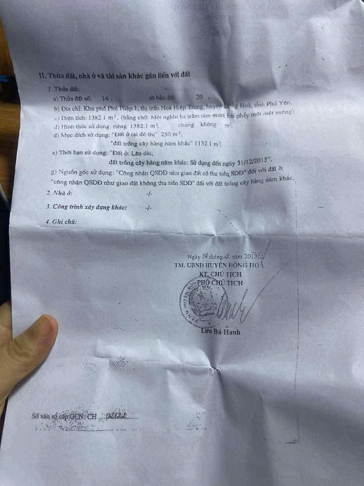 Đất nền Phú Hiệp 1382m² giá 1 tỷ - Sổ đỏ chính chủ, đường ô tô thoải mái!